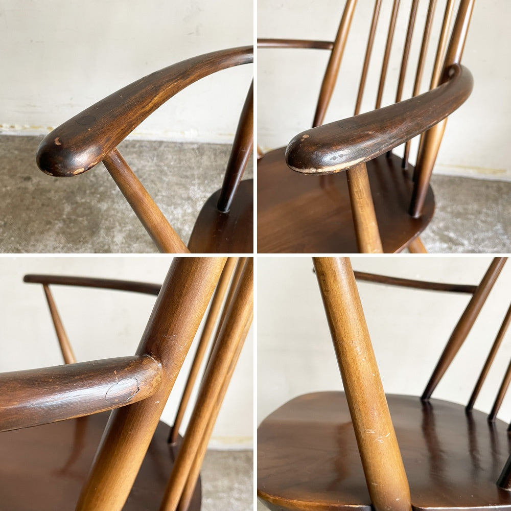 アーコール Ercol ゴールドスミス ダイニングチェア アームチェア コロニアル ハイバック エルム材 ダークブラウン UKビンテージ 英国 ■