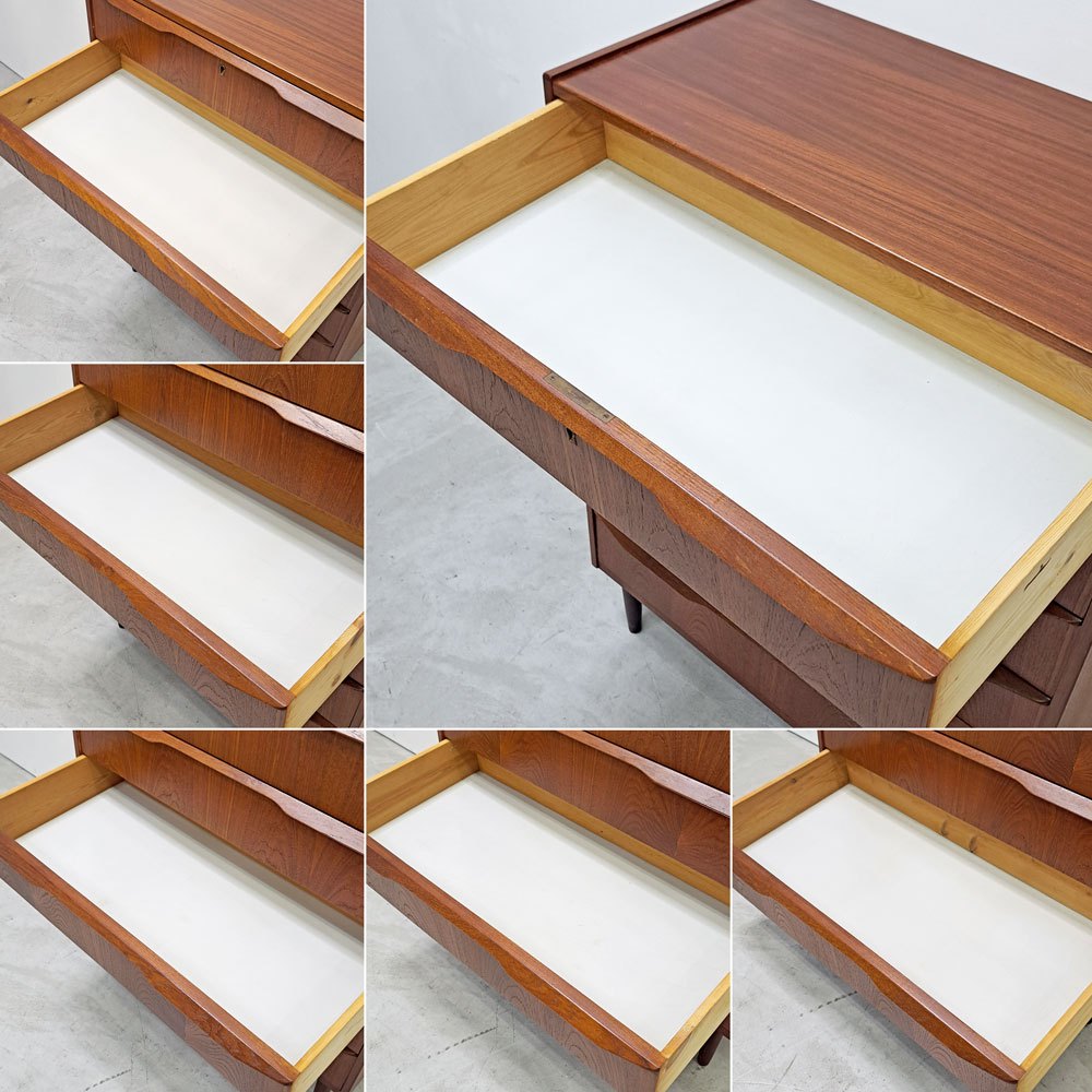 北欧ビンテージ Scandinabian Vintage チェスト 6ドロワーズ チーク材 H108cm デンマーク 北欧家具 鍵欠品 ●
