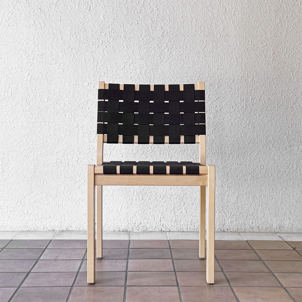 アルテック artek 611 スタッキングチェア ダイニングチェア バーチ材 ウェービングテープ ブラック アルヴァ・アアルト Alvar Aalto フィンランド 北欧家具 美品 B ◇