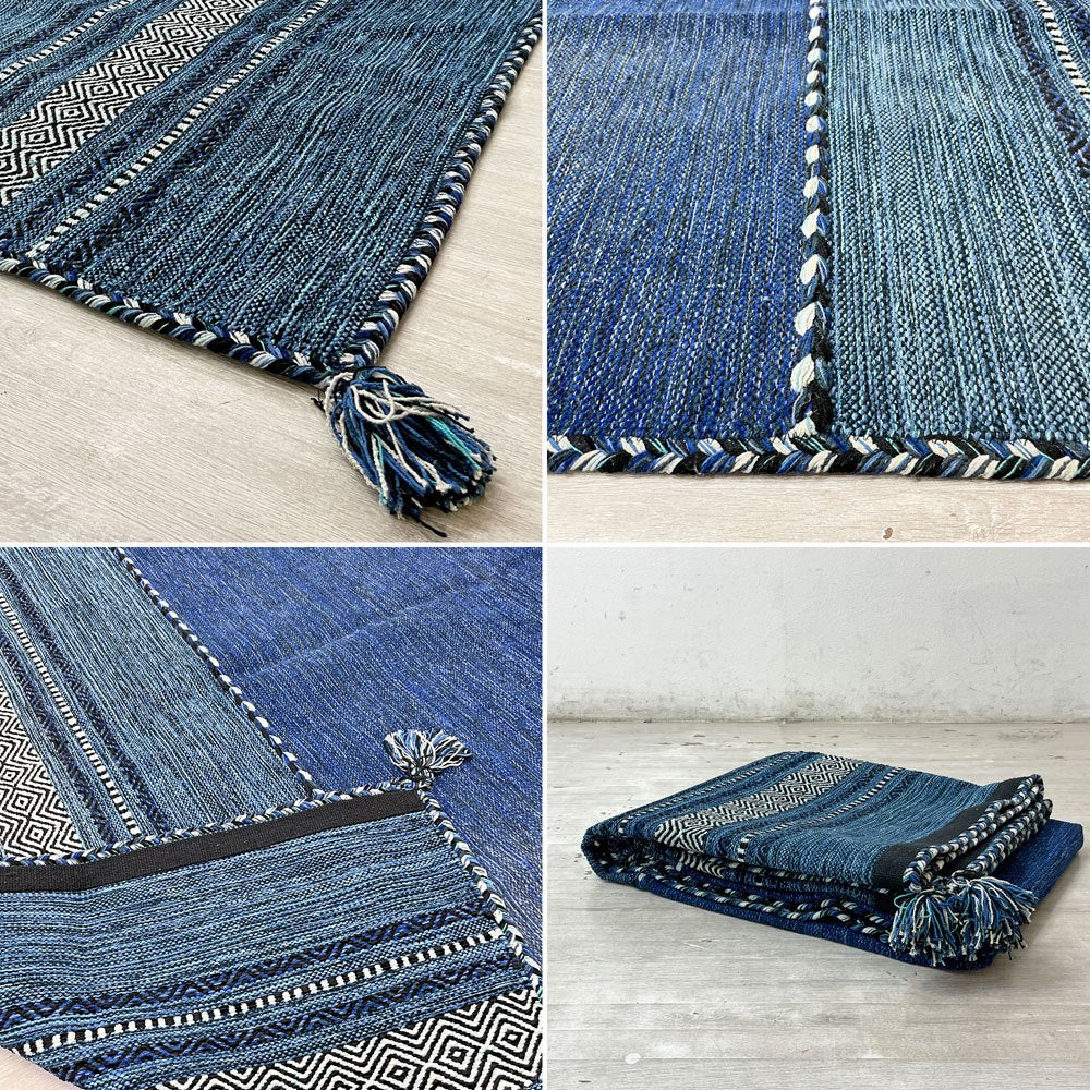 サヤンサヤン SAYANSAYAN インドキリム ラグマット インド綿 幾何学模様 手織り コットン 250×195cm ブルーベース ●