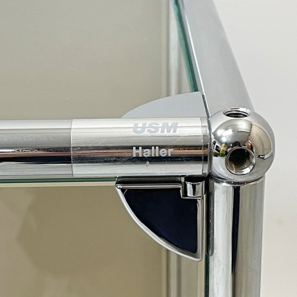 USMハラー USM Haller モジュラーファニチャー ハラーシステム ガラスキャビネット 1列2段 クリアガラス USMベージュ スイス 鍵付き ●