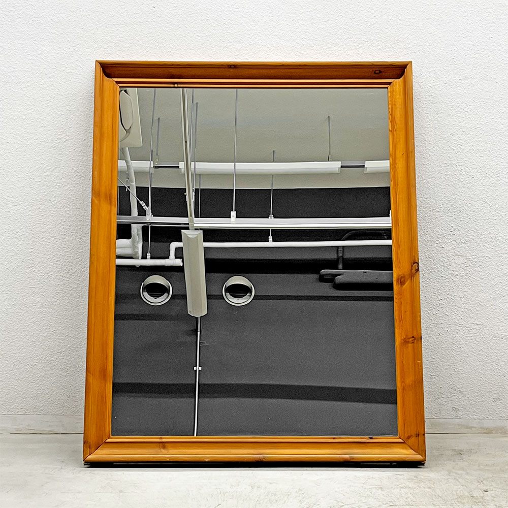 ビンテージ Vintage 大型 ウォールミラー パイン無垢材 姿見 W122cm x H152cm 店舗什器 〓