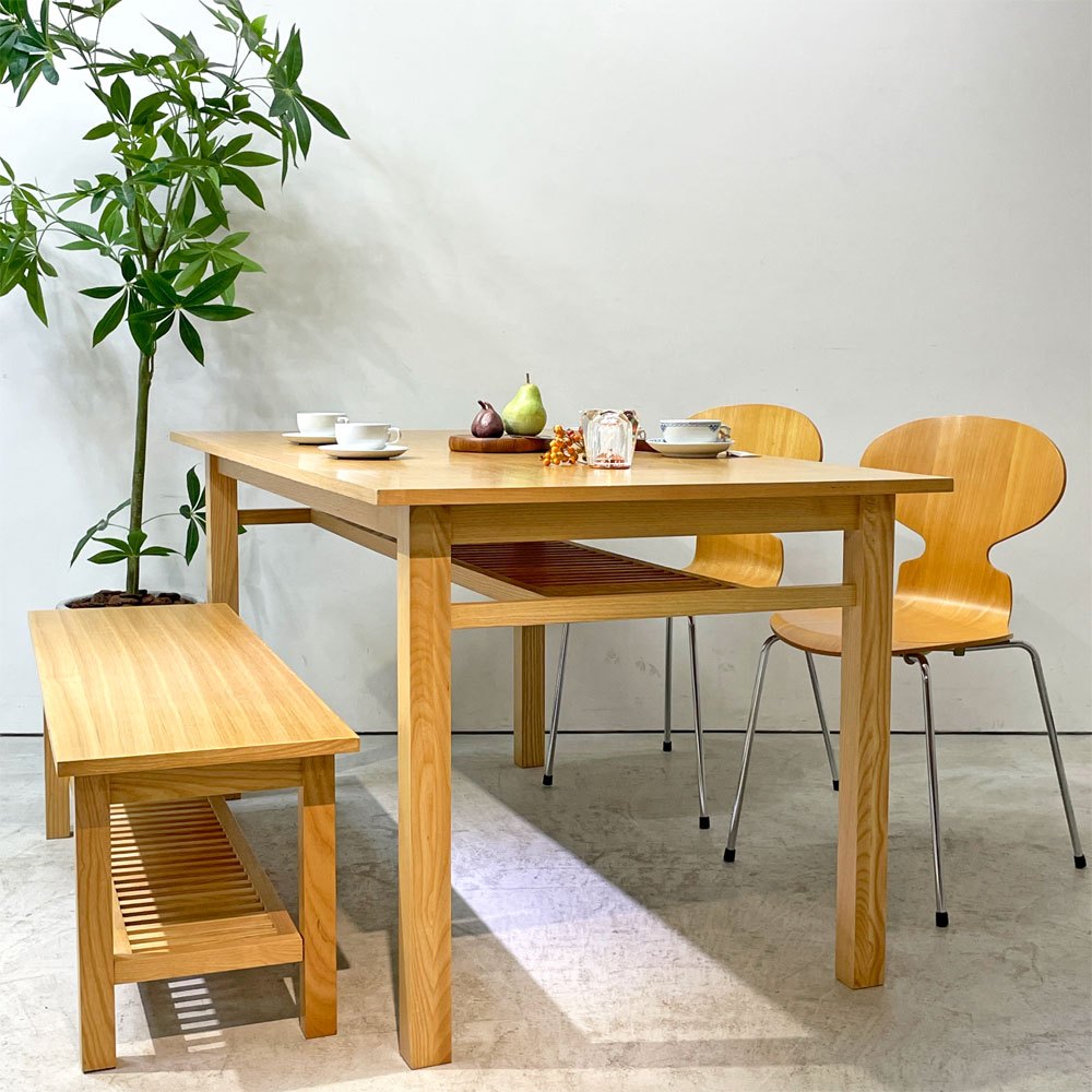 アクタス ACTUS ポトス POTHOS ダイニングベンチ ベンチチェア アッシュ材 リビングテーブル W120cm マガジンラック付き ナチュラルモダン ●