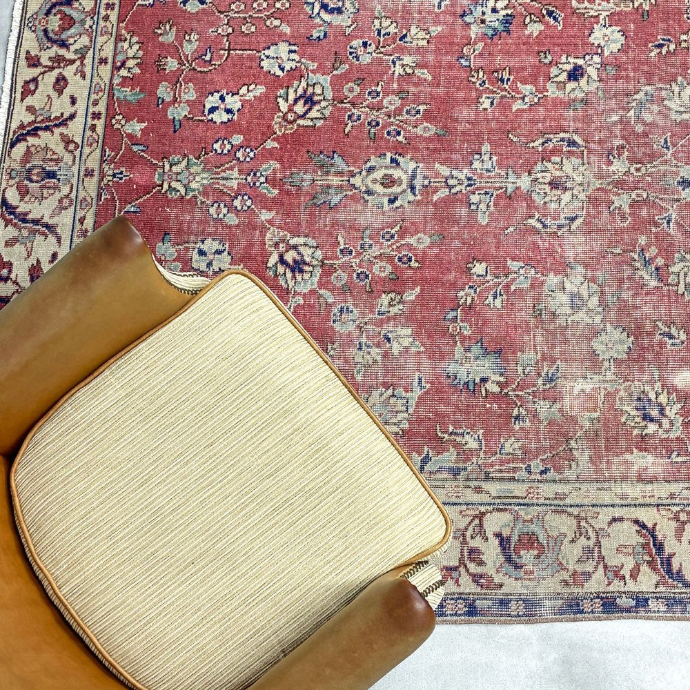 ビンテージ vintage トルコ製 手織り キリムラグ ランナー カーペット 絨毯 260x164cm レッド系 ボヘミアン柄 ◎