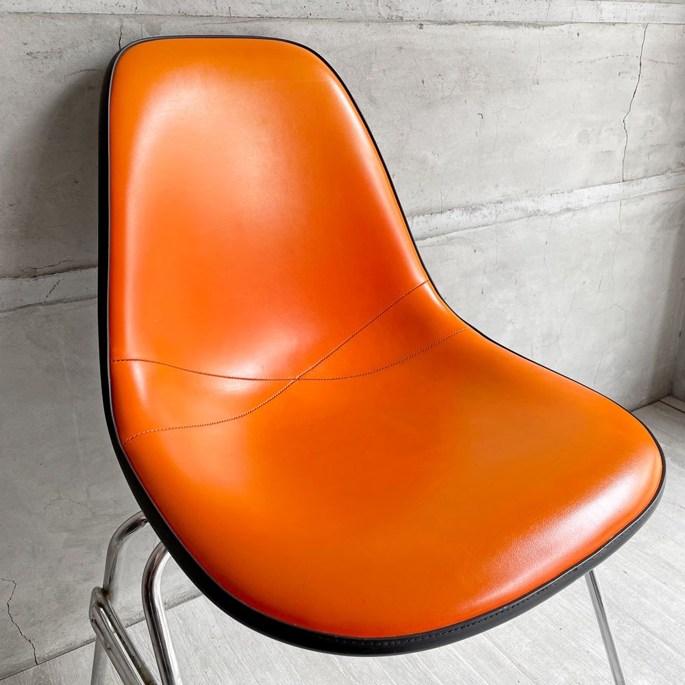 ハーマンミラー Herman Miller 2ndビンテージ サイドシェルチェア ナウガレザー FRP スタッキングベース イームズ ♪
