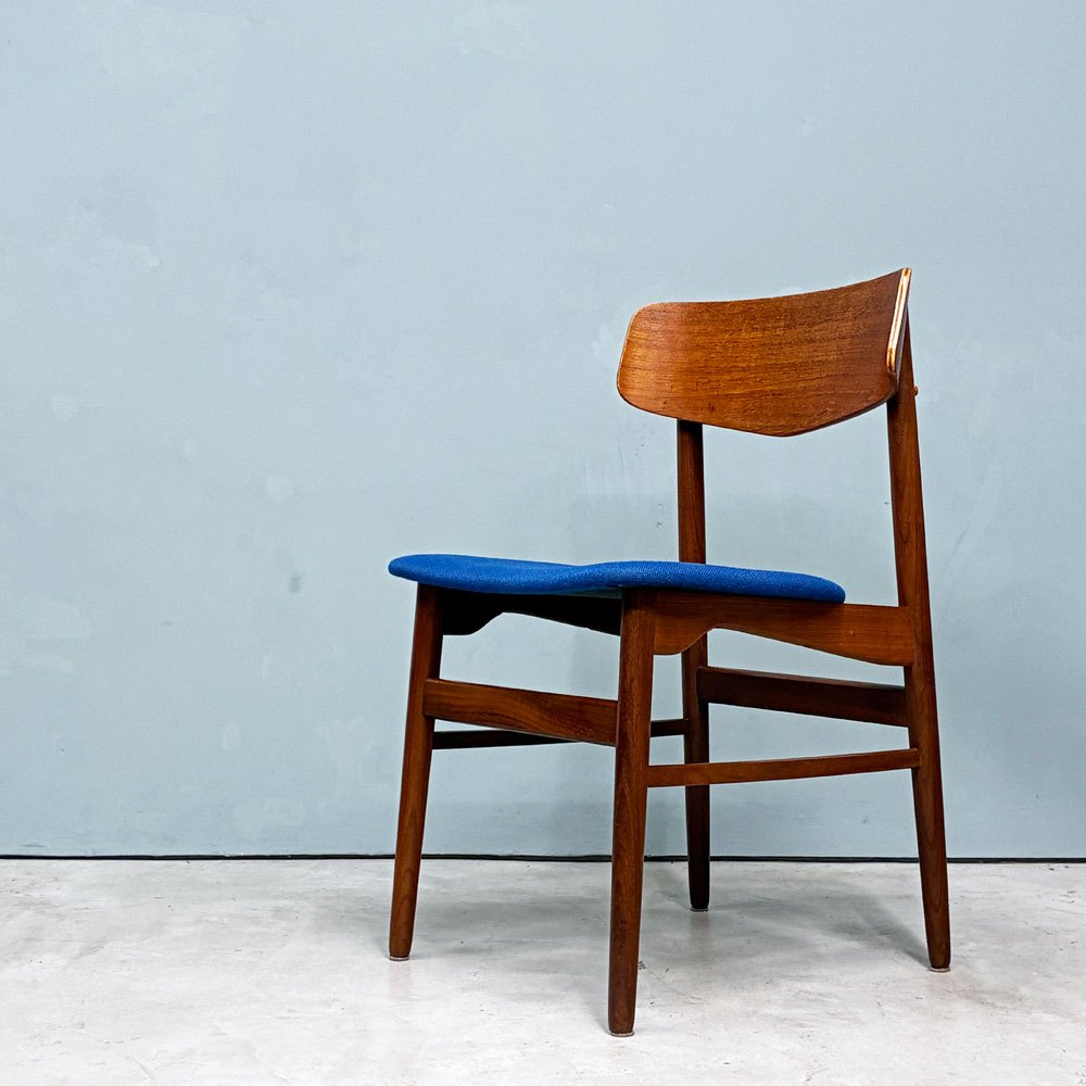 北欧ビンテージ Scandinavian vintage ダイニングチェア チーク材 ファブリック ブルー 北欧家具 ◎