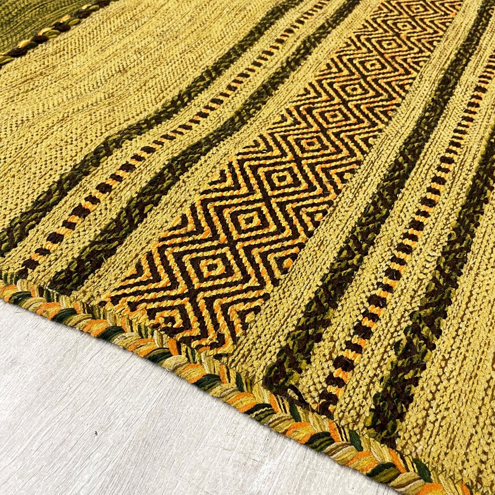 サヤンサヤン SAYANSAYAN インドキリム ラグマット インド綿 幾何学模様 手織り コットン 250×195cm グリーンベース ●