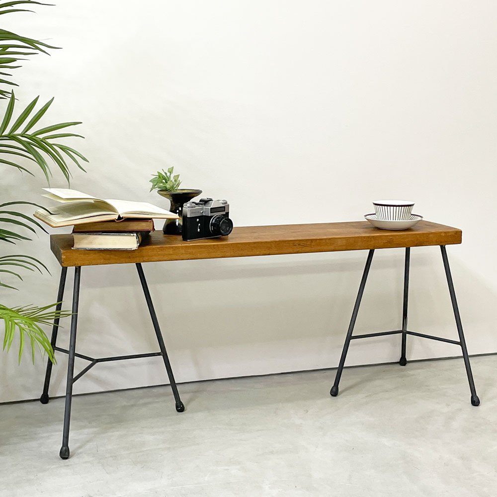 インダストリアル Industrial Design 無垢材ｘアイアンレッグ ベンチ W105cm 工業系 店舗什器 ●