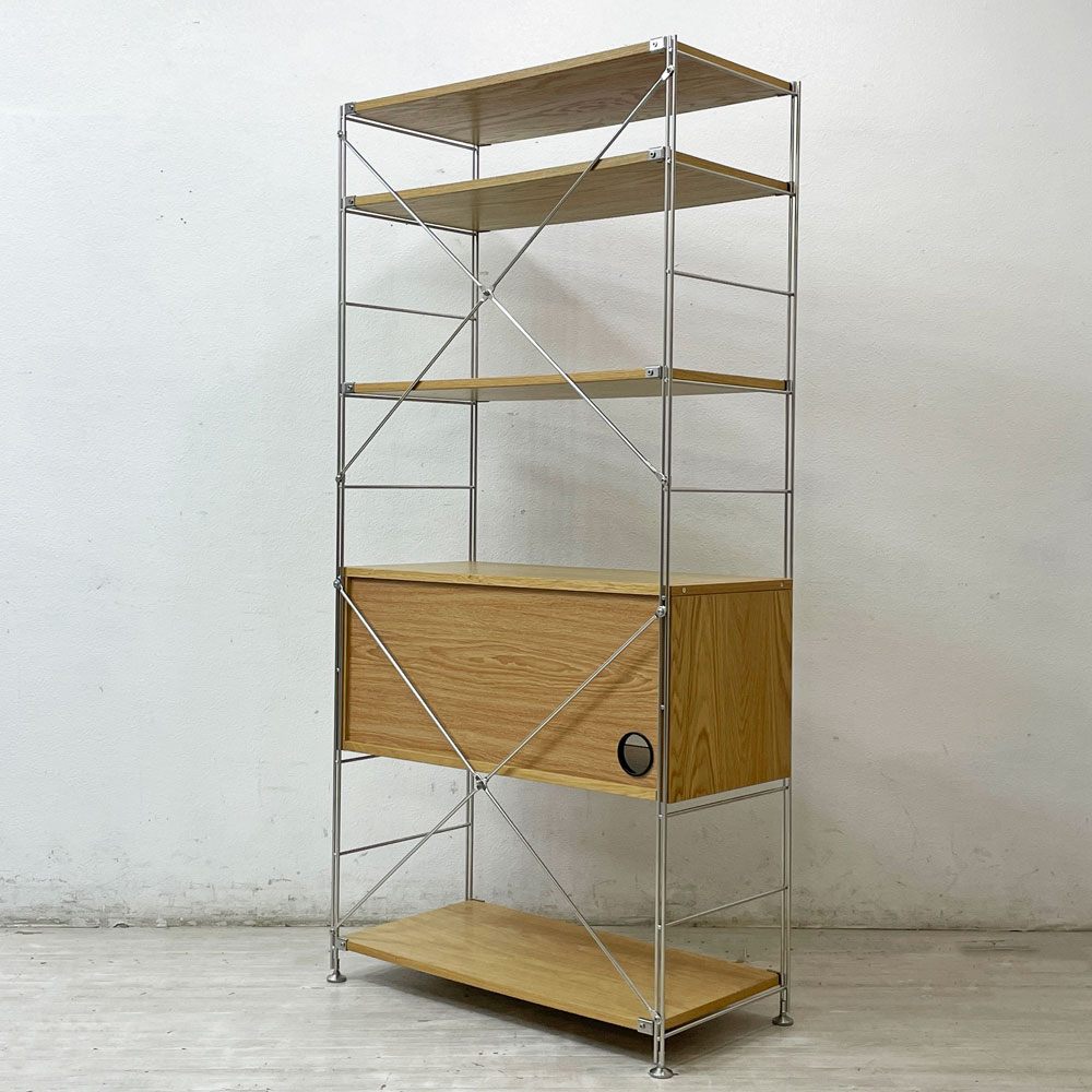 無印良品 MUJI ステンレスユニットシェルフ オーク材 食器棚 本棚 飾り棚 収納棚 H175.5cm ガラス引き戸付 ナチュラル ●