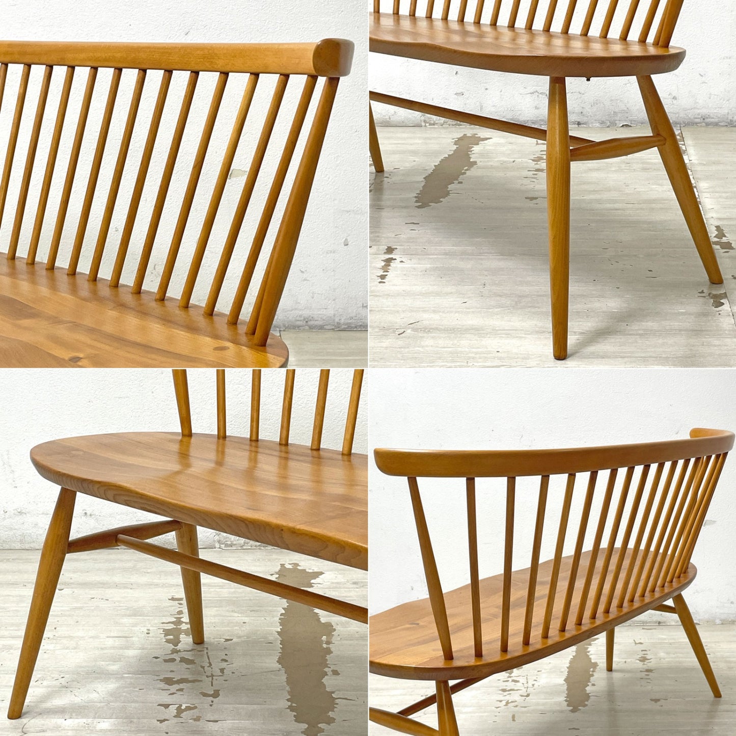 アーコール ERCOL 450 ラブシート love seat ベンチ エルム無垢材 スピンドルバック コロニアル様式 英国家具 ●