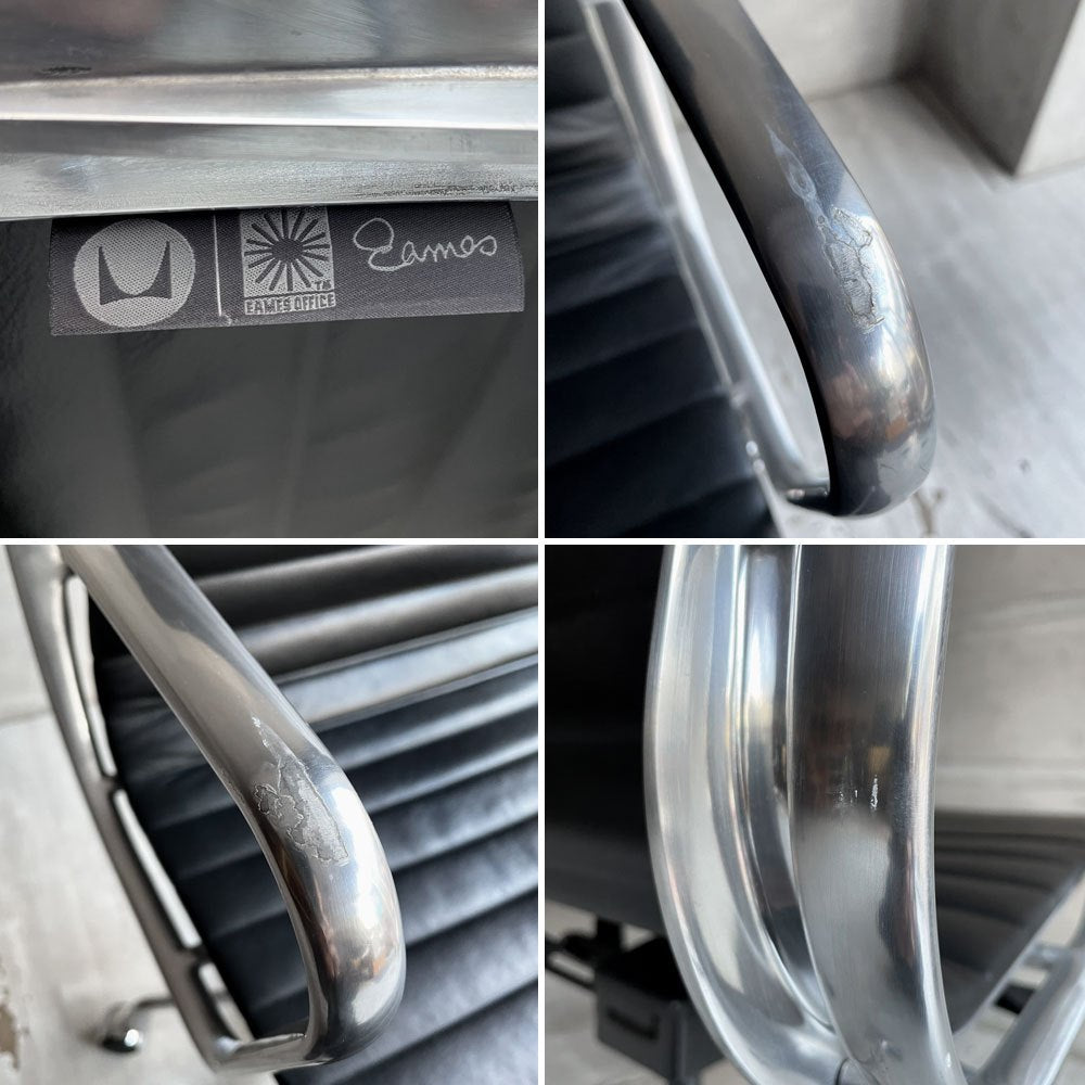 ハーマンミラー Herman Miller イームズアルミナムグループ マネジメントチェア アルミバフベース ガス圧昇降 5本脚キャスター 本革 レザー ブラック  B ♪