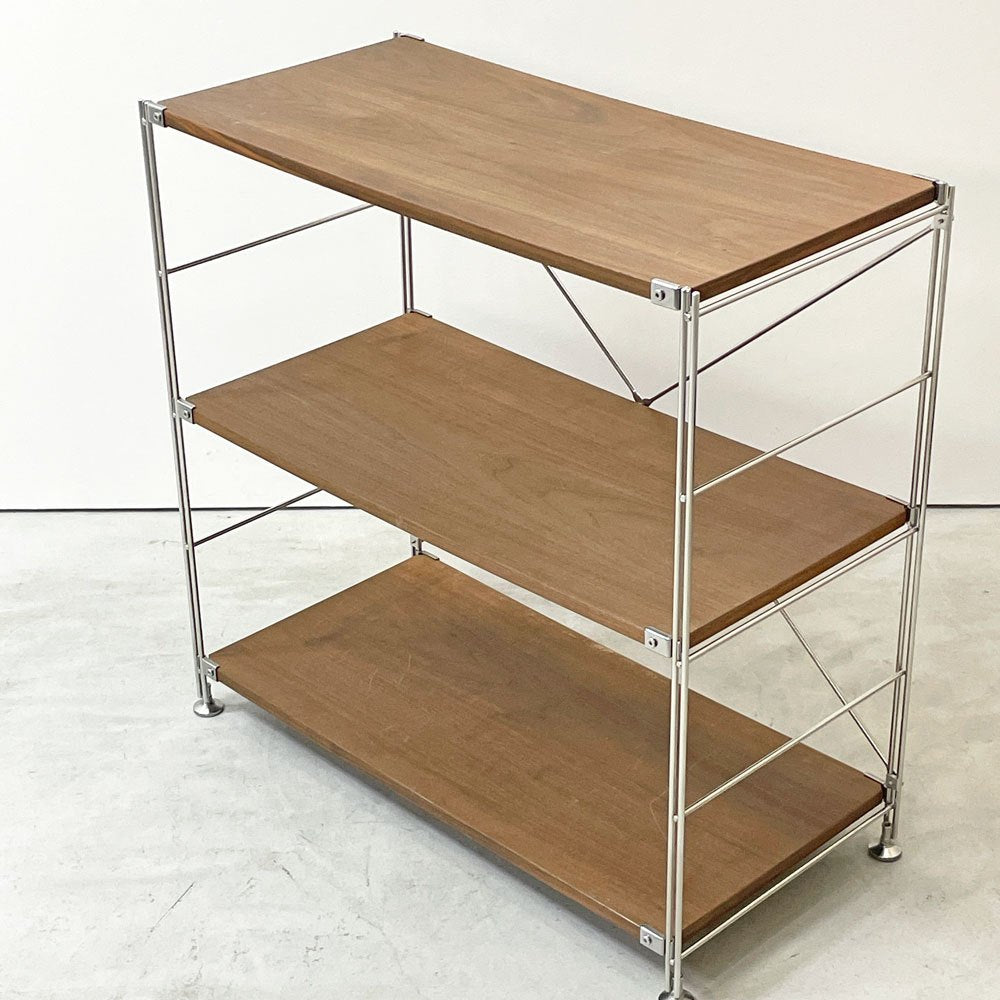 無印良品 MUJI ステンレスユニットシェルフ ワイド ウォールナット材 小 W86 H83cm 1列3段  本棚 飾り棚 収納棚 ●