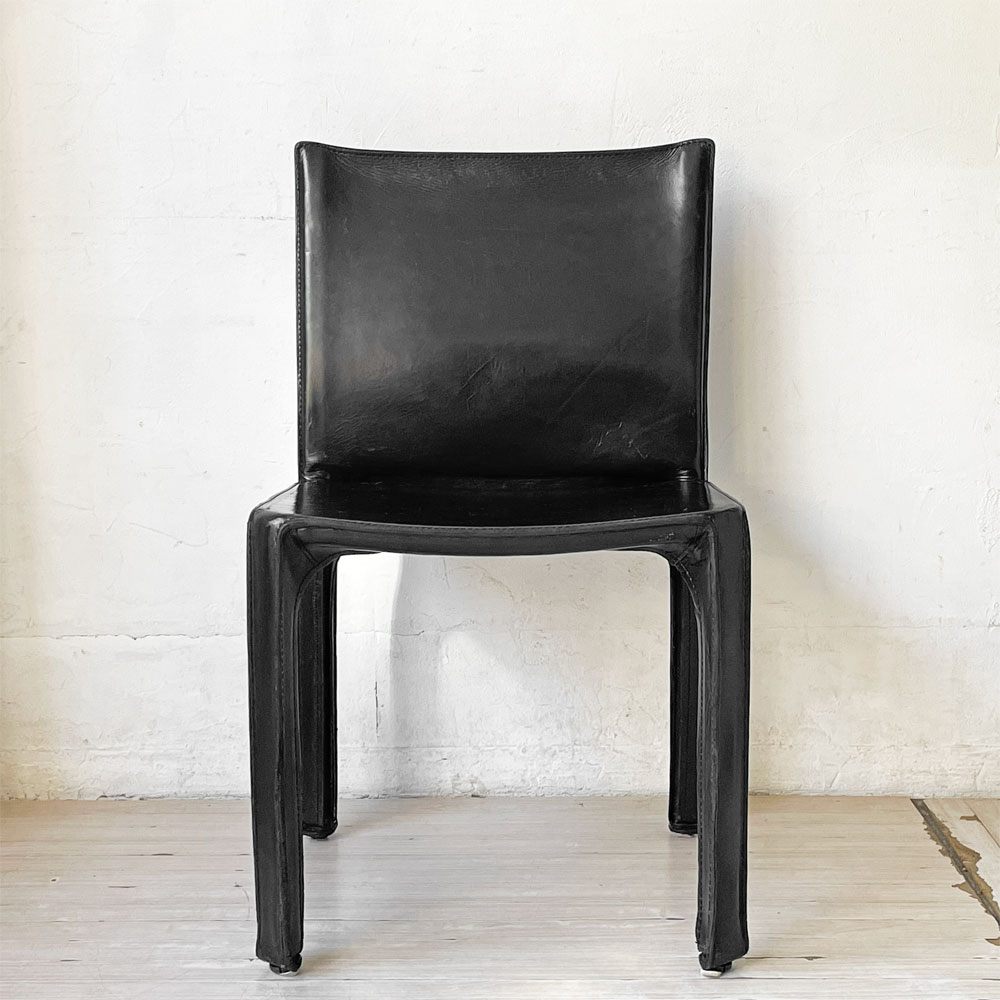 カッシーナ Cassina キャブチェア 412 CAB CHAIR アームレス 本革 ブラック マリオ・ベリーニ MoMA イタリアンモダン 定価￥308,000- ★