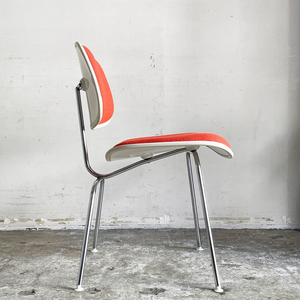 ハーマンミラー Herman Miller ツーピースプラスチックチェア Two Piece Plastic Chair DCM ホワイト オレンジ ファブリック張替済 ビンテージ 希少 ■