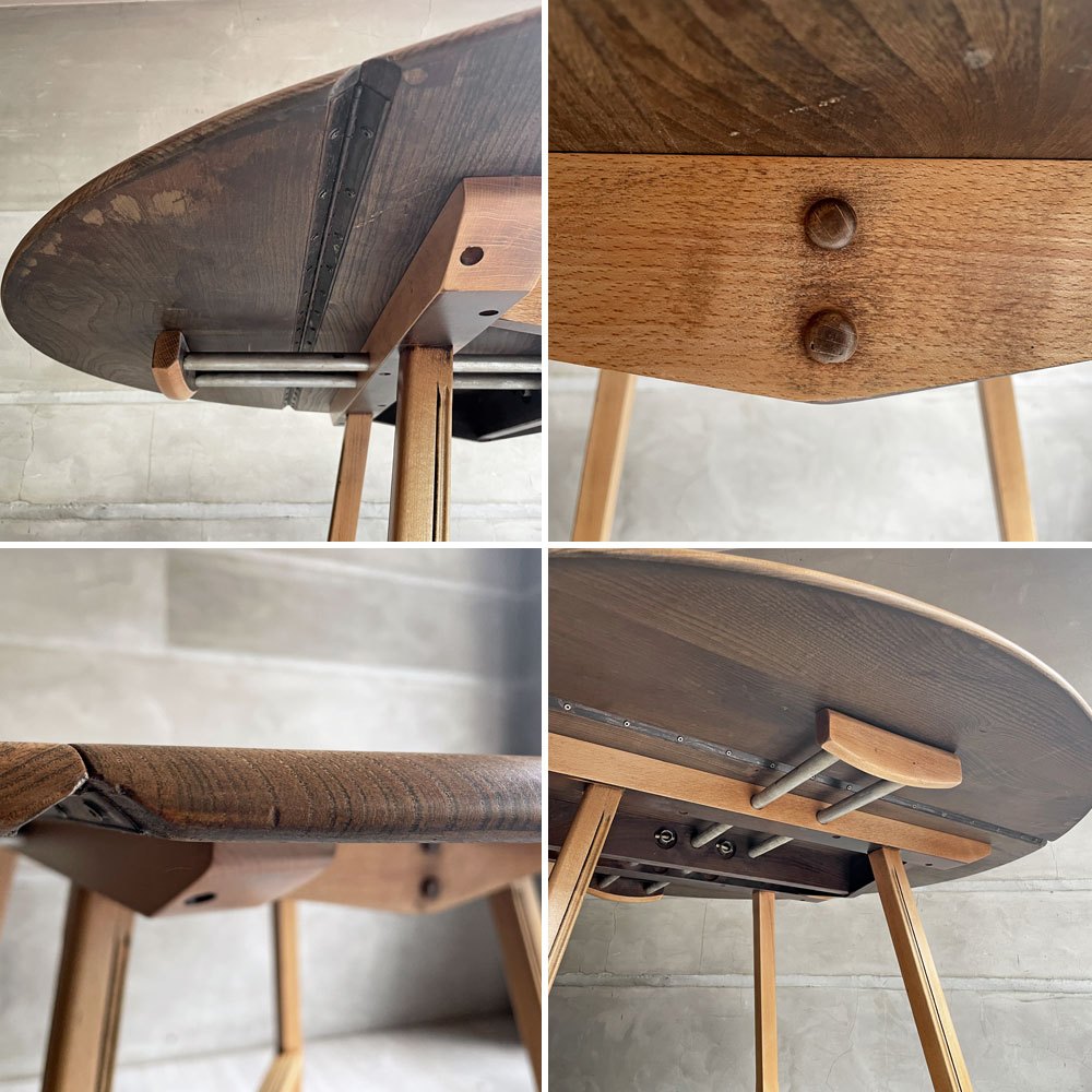 アーコール ERCOL オールドコロニアル ドロップリーフテーブル バタフライ ダイニングテーブル オーバル 折り畳み式 エルム材 UKビンテージ 英国家具 ♪
