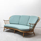 アーコール Ercol No.499 3Pソファ 3シーター キドニーシェイプ シート スカイブルー ファブリック ビーチ材 UKビンテージ 英国家具 ●