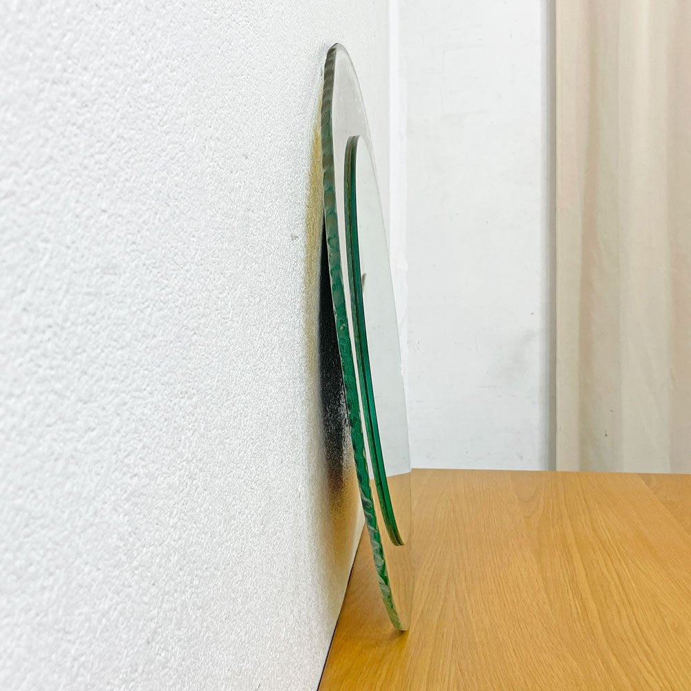 ビンテージ Vintage ラウンド ウォールミラー 壁掛け鏡 アートフレームミラー エッチングガラスフレーム Φ70cm ●