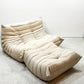 リーンロゼ ligne roset トーゴ TOGO 2シーター ソファ ＆ パフ 2点セット 50周年記念モデル DENDEN カタツムリ ファブリック ベージュ系カラー ●