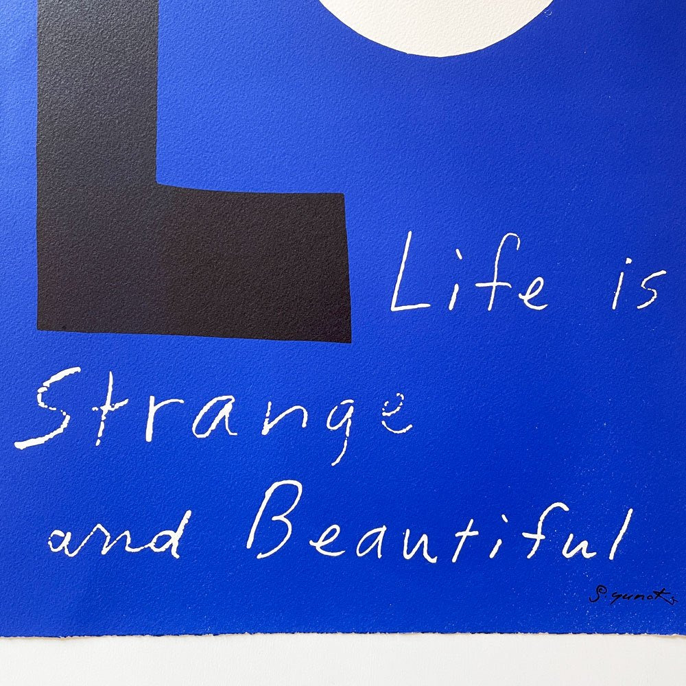 イデー IDEE 人生は奇妙で美しい Life is Strange and Beautiful 1st Edition リトグラフ 69/100 ウッドフレーム 額装品 47.5×62.5cm 柚木沙弥郎 ◎