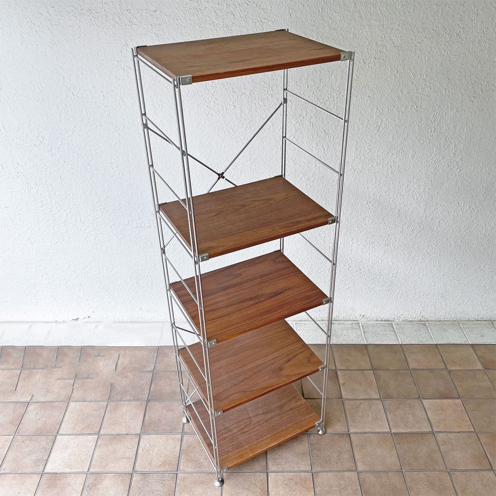 無印良品 MUJI ステンレスユニットシェルフ ウォールナット材 棚板5枚 W56 H176cm オープンシェルフ 本棚 飾り棚 収納棚 ◇