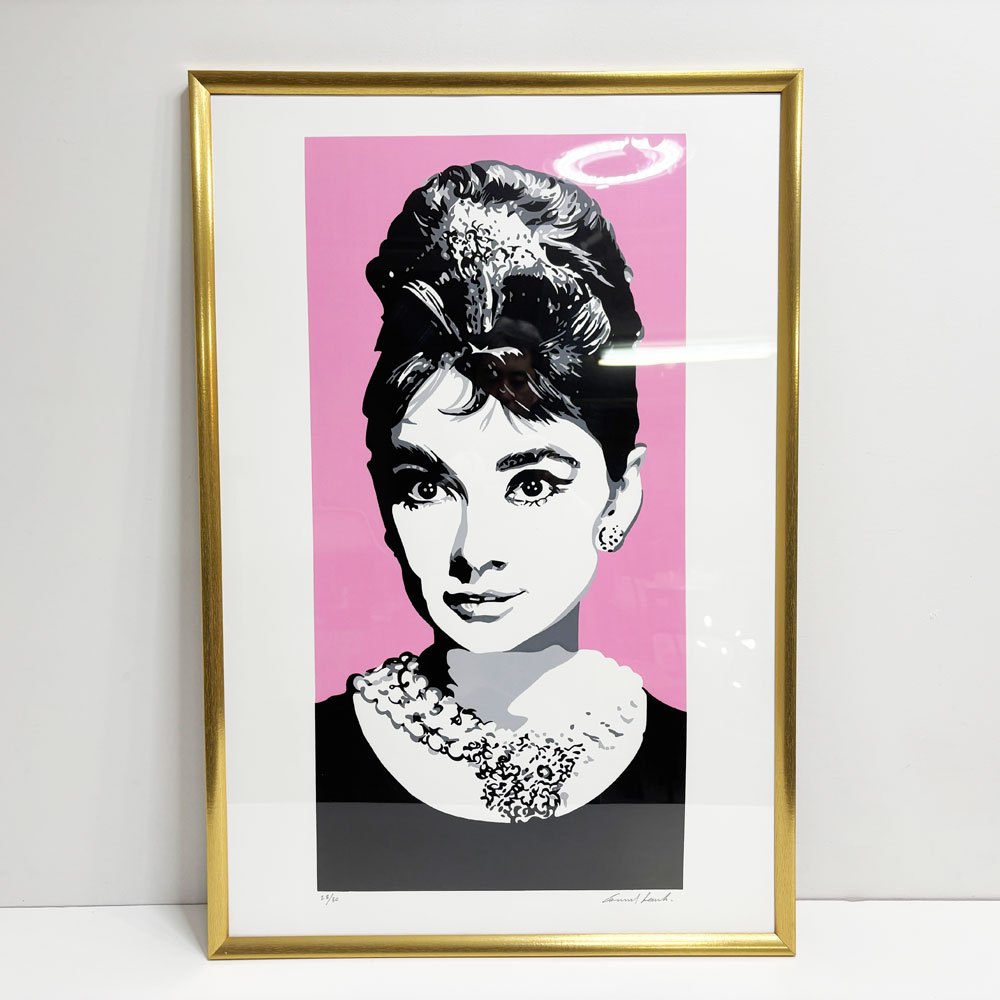 コンラッドリーチ CONRAD LEACH オードリー・ヘップバーン Audrey Hepburn シルクスクリーン アートフレーム ポスター ポップアート 28/30 希少 40×81cm(スクリーンサイズ) 額装品 ピンク ●