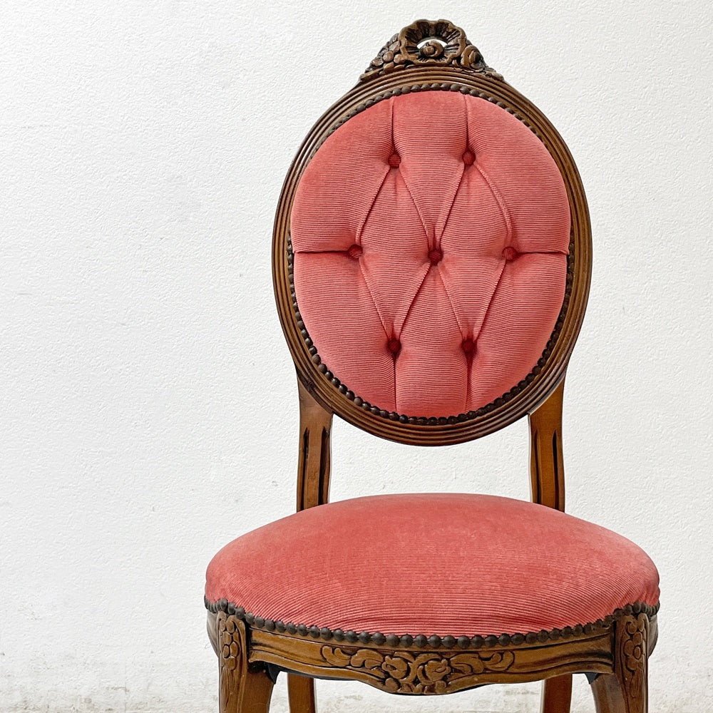 ヨーロピアンクラシカル デザイン European Classical design 木製 サロンチェア ダイニングチェア 猫脚 レッド イタリア ロココ調 B ●