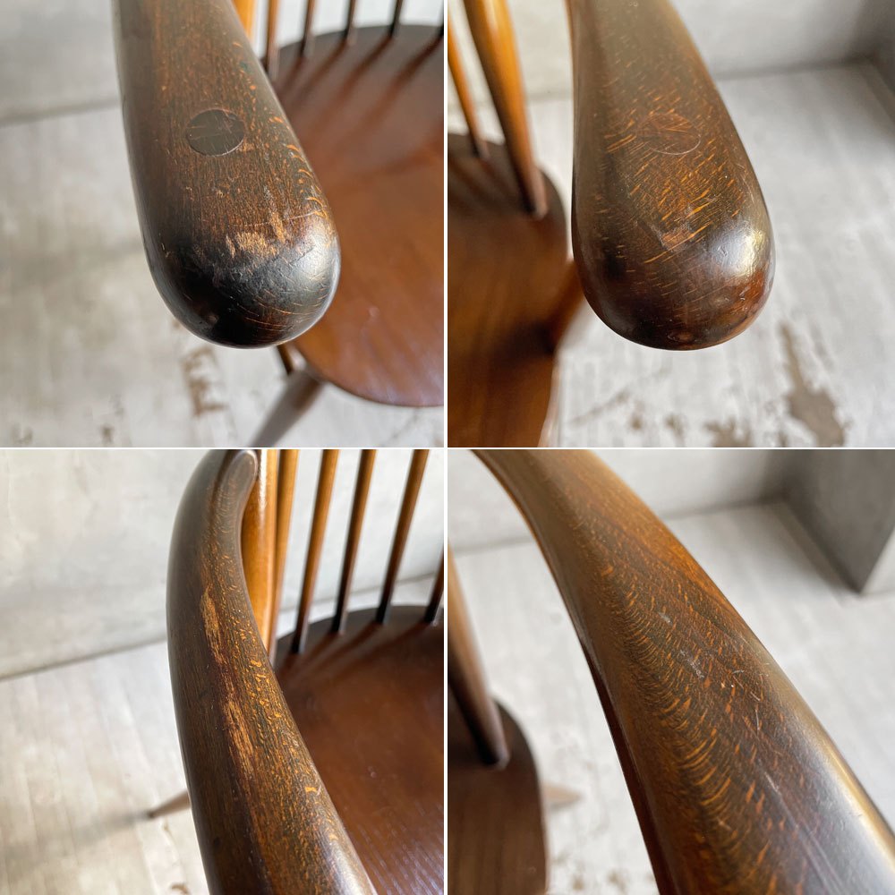アーコール Ercol ゴールドスミス ダイニングチェア アームチェア コロニアル ハイバック エルム材 ダークブラウン UKビンテージ 英国 ♪