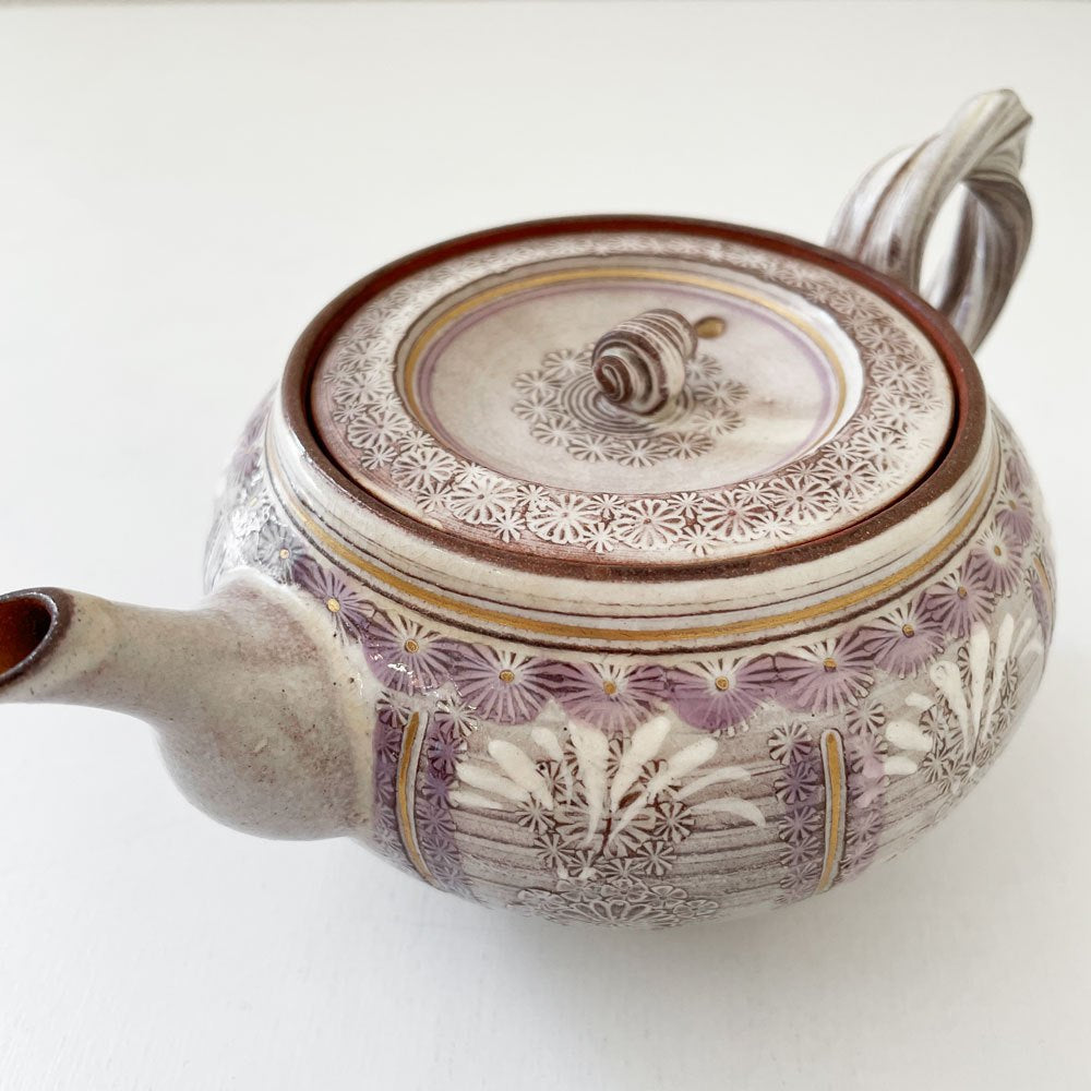 清水焼 森里陶楽 紫彩華紋急須 W17.5cm 伝統工芸 ◎