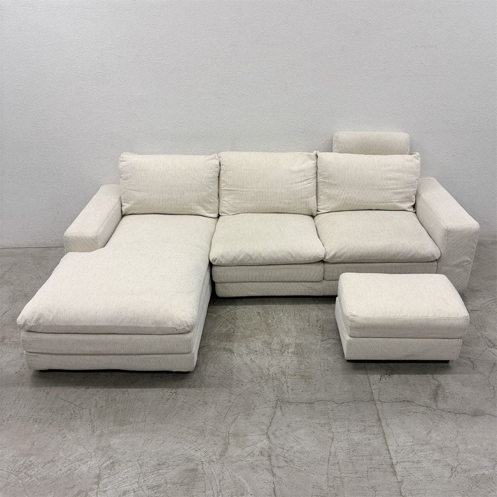 アクタス ACTUS × フクラ HUKLA トリノ TORINO カウチソファ + 別売 オットマン スツール & ヘッドレスト 付属 W255cm カバーリング仕様 〓