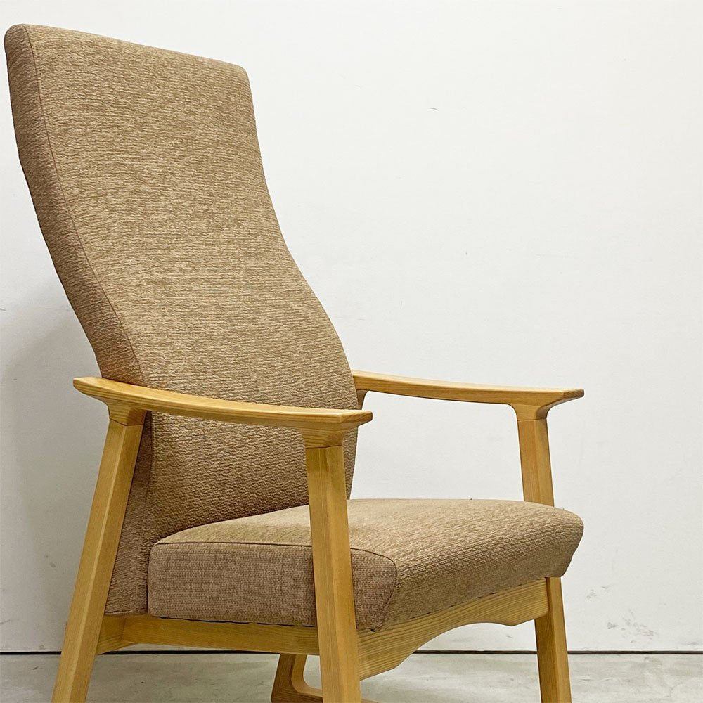 平田椅子製作所 HIRATA CHAIR ポーザハイ POSA Hi ラウンジチェア Lサイズ アッシュ無垢材 ファブリック ベージュ系  諸富家具 ●