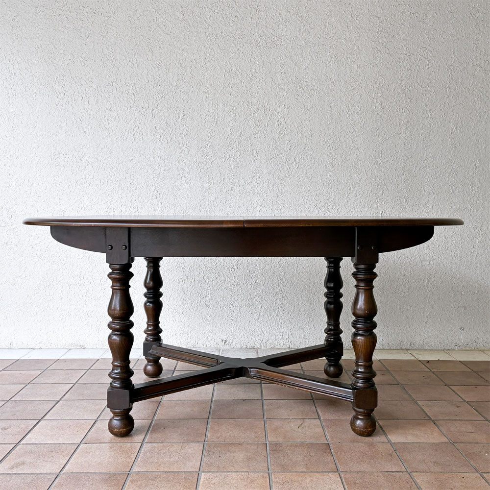 アーコール Ercol エクステンション ダイニングテーブル 伸長式 エルム材 ブラウンカラー UKビンテージ 英国家具 アンティーク 希少 ◇
