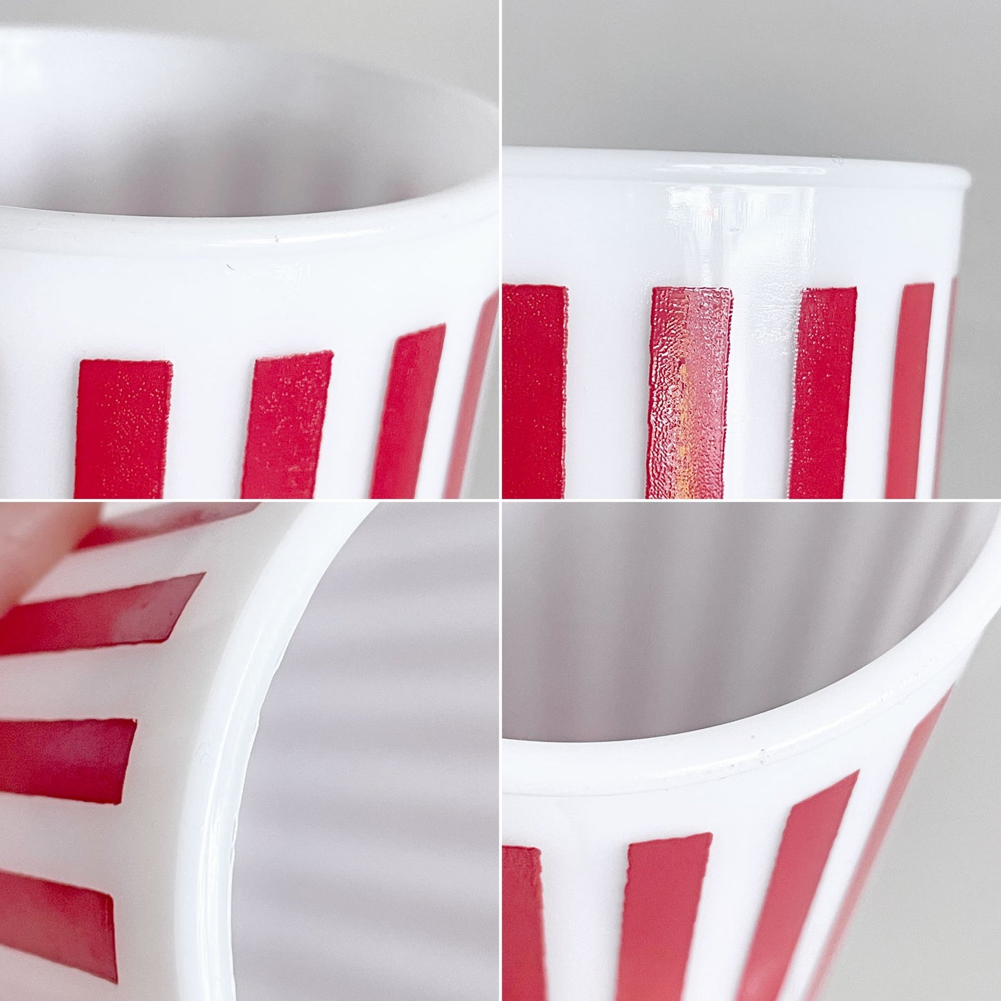 ヘーゼルアトラス Hazel Atlas  キャンディストライプ Candy Stripe ガラスタンブラー レッド ミルクガラス 耐熱 50年代 USビンテージ ■