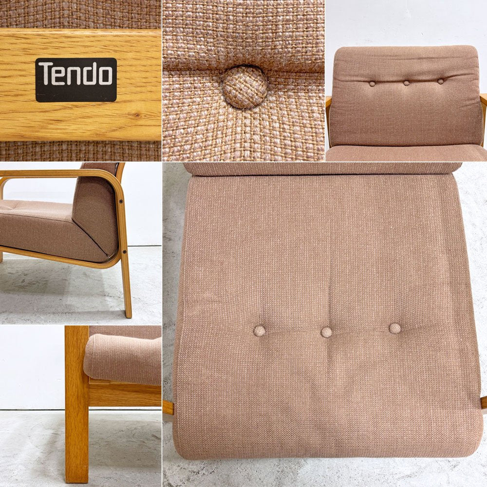 天童木工 Tendo ラウンジチェア 1Pソファ オーク材 ファブリック  ラバーキャンバスクッション 70～80's ビンテージ  ●