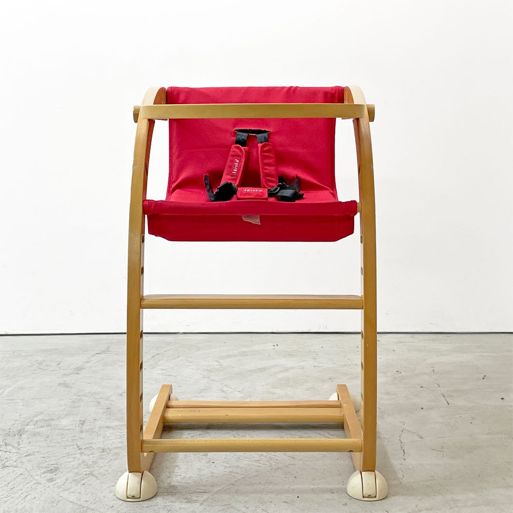 ファルスカ farska スクロールチェアプラス SCROLL CHAIR PLUS ベビーチェア ロッキングホース レッド×ナチュラル ベルト クッション ●