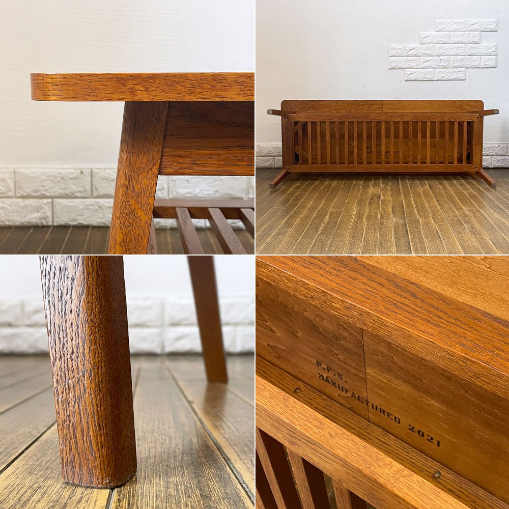 パシフィックファニチャーサービス P.F.S. ローテーブル DH TEA TABLE WITH SHELF Lサイズ W120cm ナラ材 ダークブラウン マガジンラック付 ◎