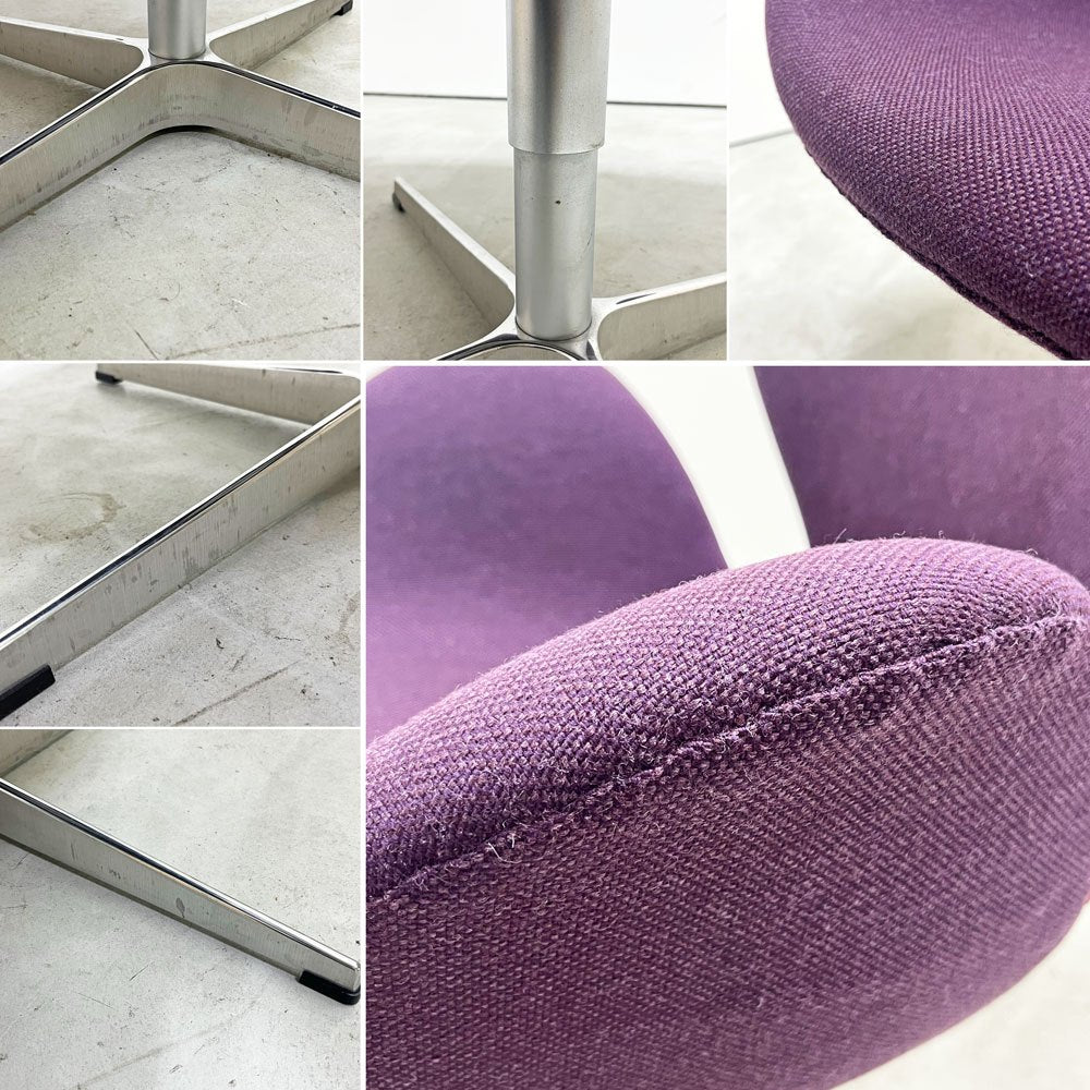 フリッツハンセン Fritz Hansen スワンチェア ラウンジチェア スウィベル ファブリック パープル アルネ・ヤコブセン Arne Jacobsen 座面張替済み ●