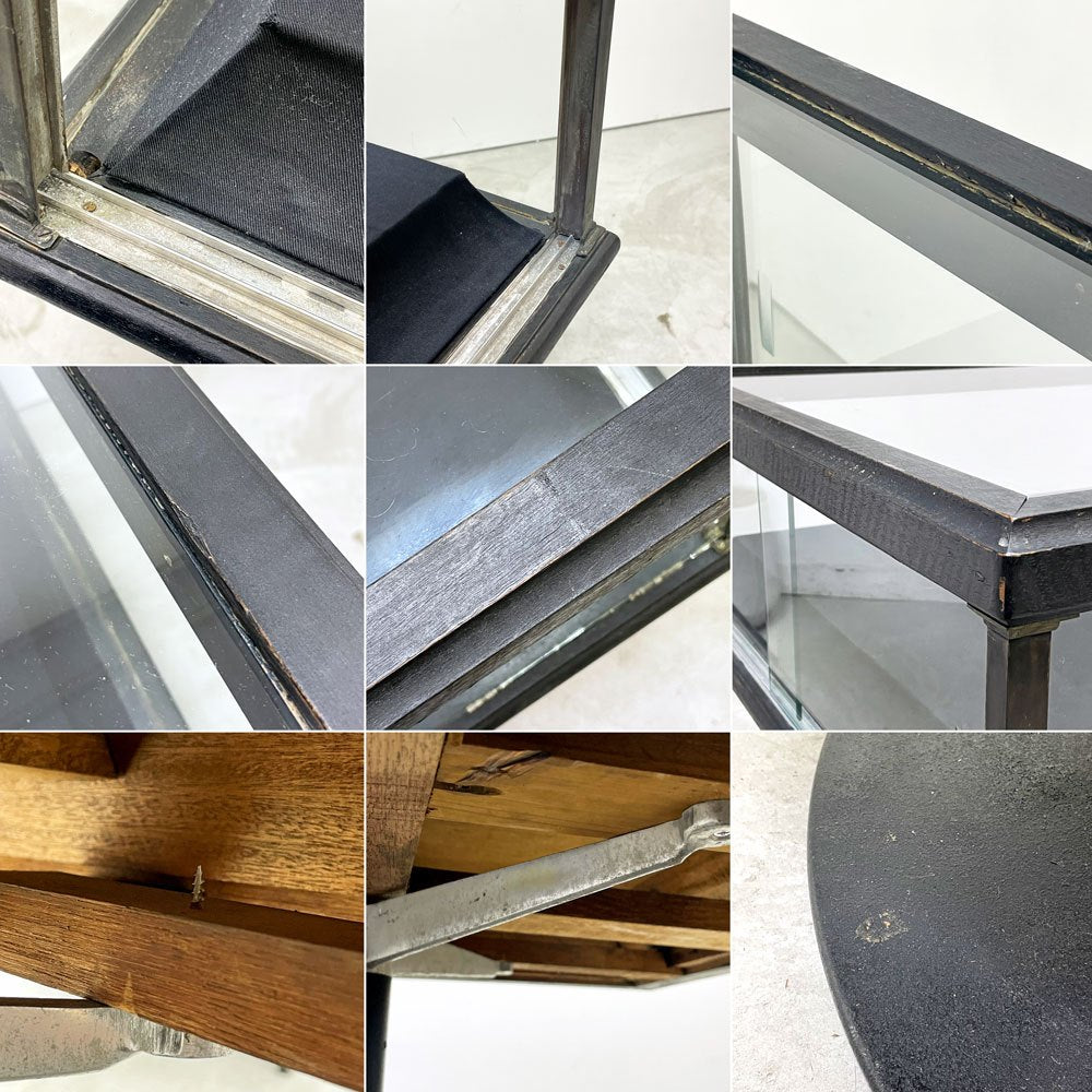 リメイク家具 ガラス ディスプレイケース 台形台座 ラッパ脚 73×73cm 店舗什器 インダストリアルデザイン 一点物 ビンテージ ●