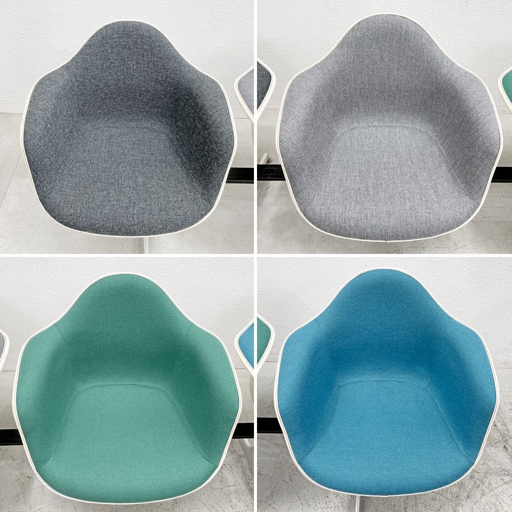 ハーマンミラー Herman Miller ビンテージ エアポートベンチ タンデムシート 4連 アームシェル 2nd ファブリック 新品張替え済 イームズ 希少 グレー・ライトグレー・ミント・スカイブルー D〓