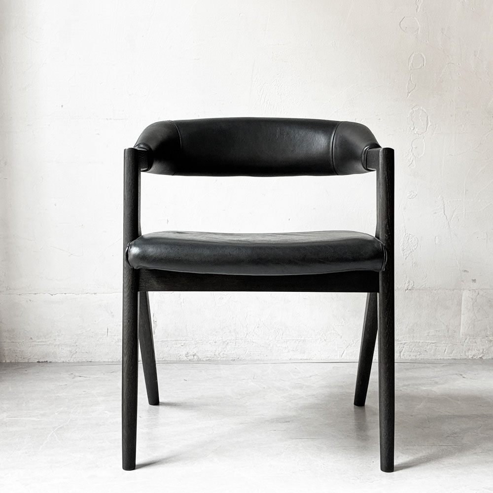 スクエアルーツ SQUARE ROOTS ランナチェア LANNA CHAIR ダイニングチェア アームチェア オーク材×牛革 レザー 美品 参考価格￥77,000- B ★