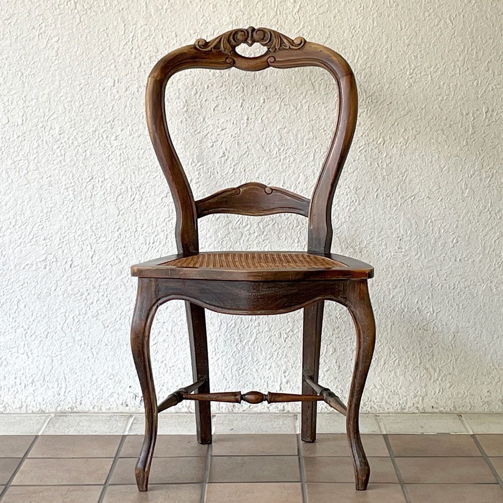 オールドメゾン Old Maison ヨーロピアン調 バルーンバックチェア ラタンシート＋クッション ダイニングチェア クラシカルデザイン B ◇