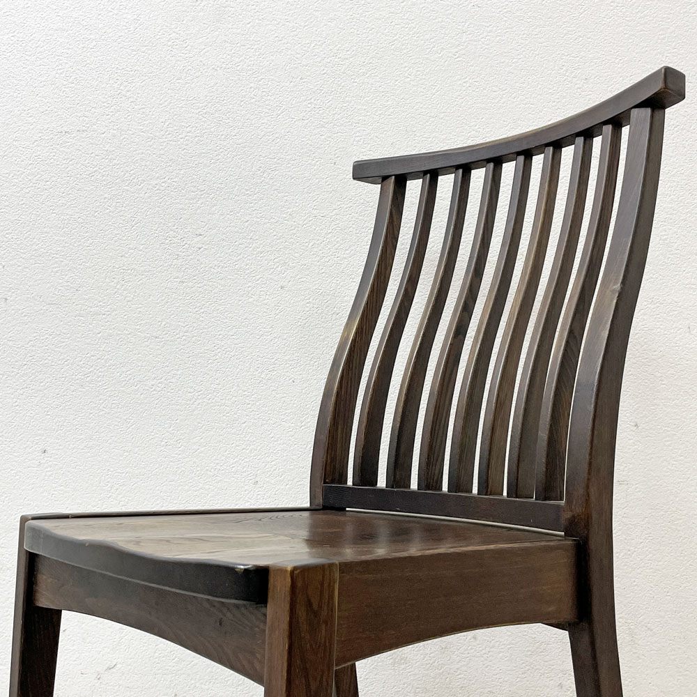 大川家具 アジサイ 肘無しイス ダイニングチェア 天然木 ダークブラウン ナチュラルデザイン A ●