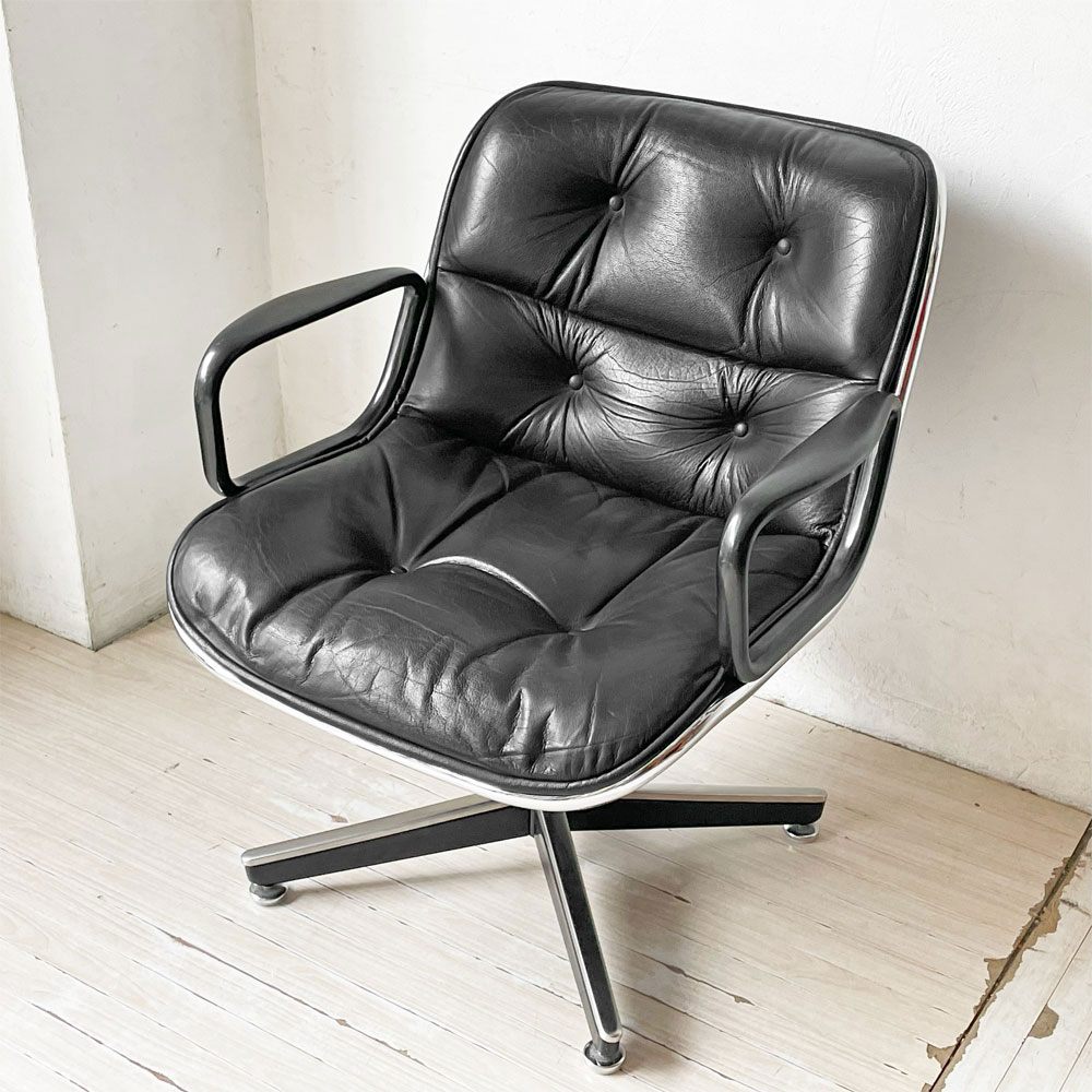 ノル Knoll ポロックチェア Pollock Chair エグゼクティブチェア デスクチェア 4本脚 グライズ仕様 レザー 本革 チャールズ・ポロック Charles Pollock ビンテージ ★