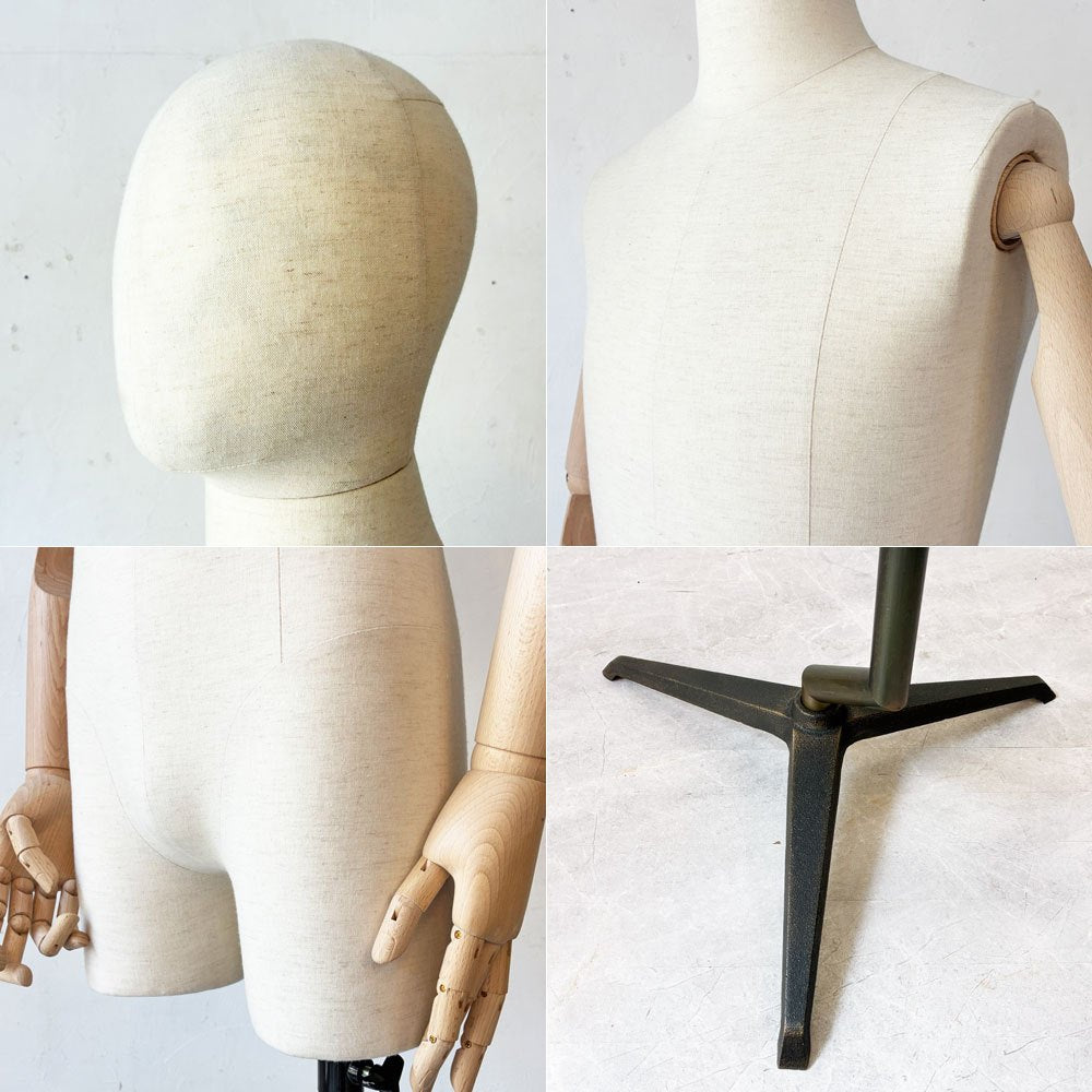 メンズ トルソー 紳士 脱着可能腕＆ヘッドパーツ付 芯地張 ディスプレイ ドレスフォームボディ マネキン 三脚鋳物ベース B ★