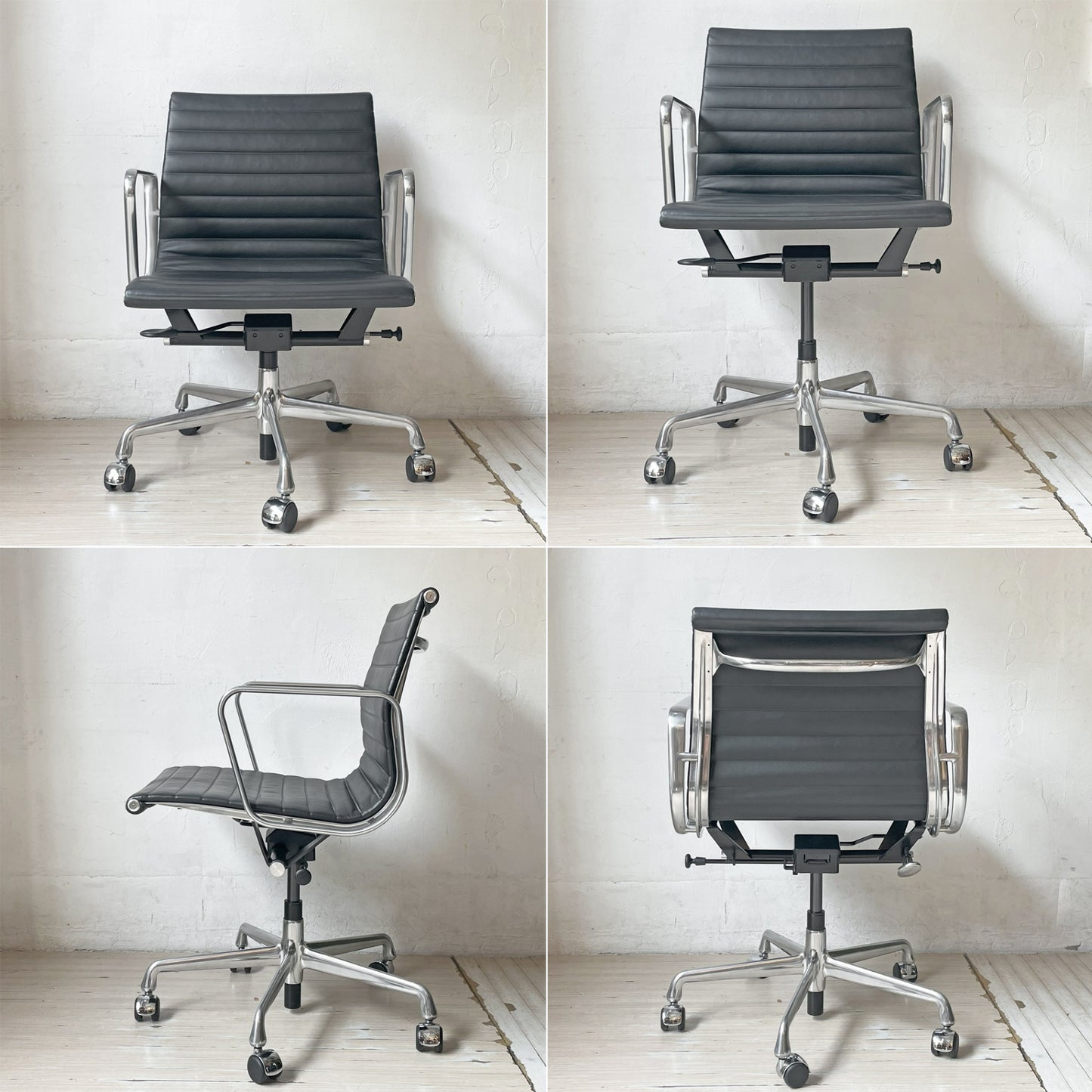 ハーマンミラー Herman Miller アルミナムグループ マネジメントチェア 本革 5本脚 C&Rイームズ ミッドセンチュリー ガス圧昇降 リクライニング ★