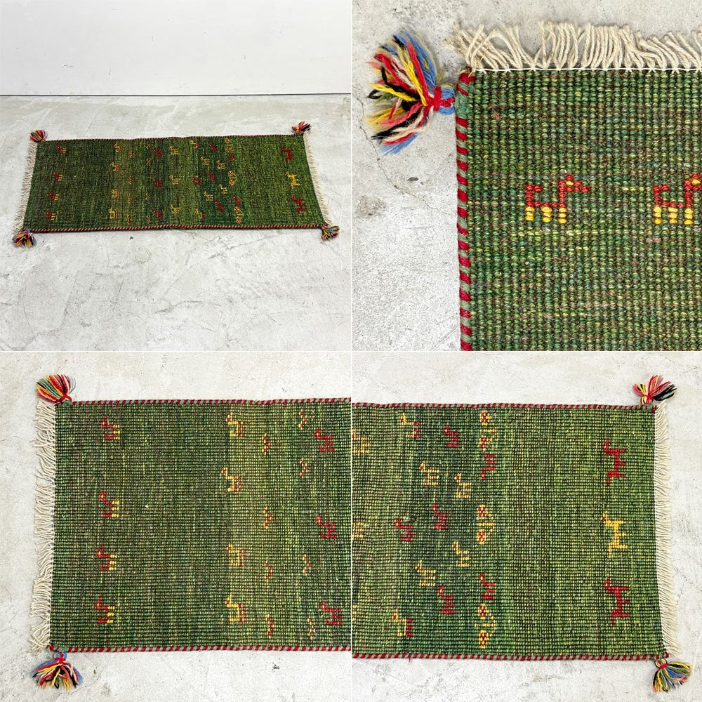 イラン 手織り ギャッベ gabbeh 絨毯 ラグ カーペット 117×60cm グリーン ●