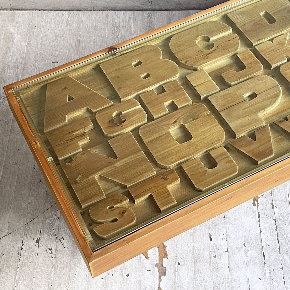 クラッシュゲート CRASH GATE ノットアンティークス Knot antiques ABC センターテーブル アルファベット ガラス 杉古材 関家具 廃番 ♪