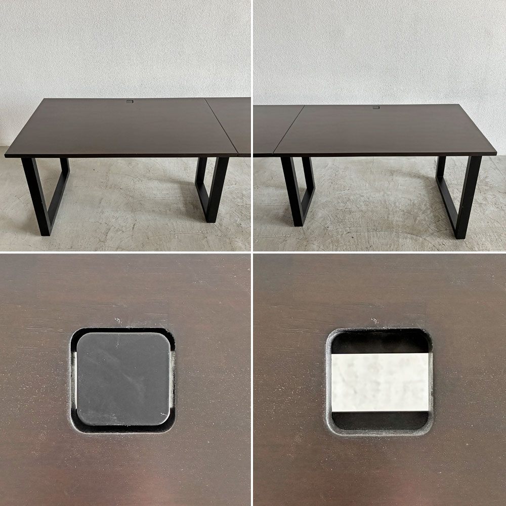 かなでもの KANADEMONO ザ・テーブル THE TABLE Black Steel デスク W240×D70cm ラバーウッド ブラックブラウン スクエアレッグ 配線孔＆ティッシュボックストレイ付 合計定価￥138,500- 〓