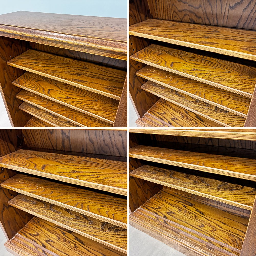 三越家具 カントリーハウス ブルージュ CDB3 ガラスキャビネット ステンドグラス 引き戸 4枚扉 オーク材 カントリースタイル アンティークスタイル W117cm ◎