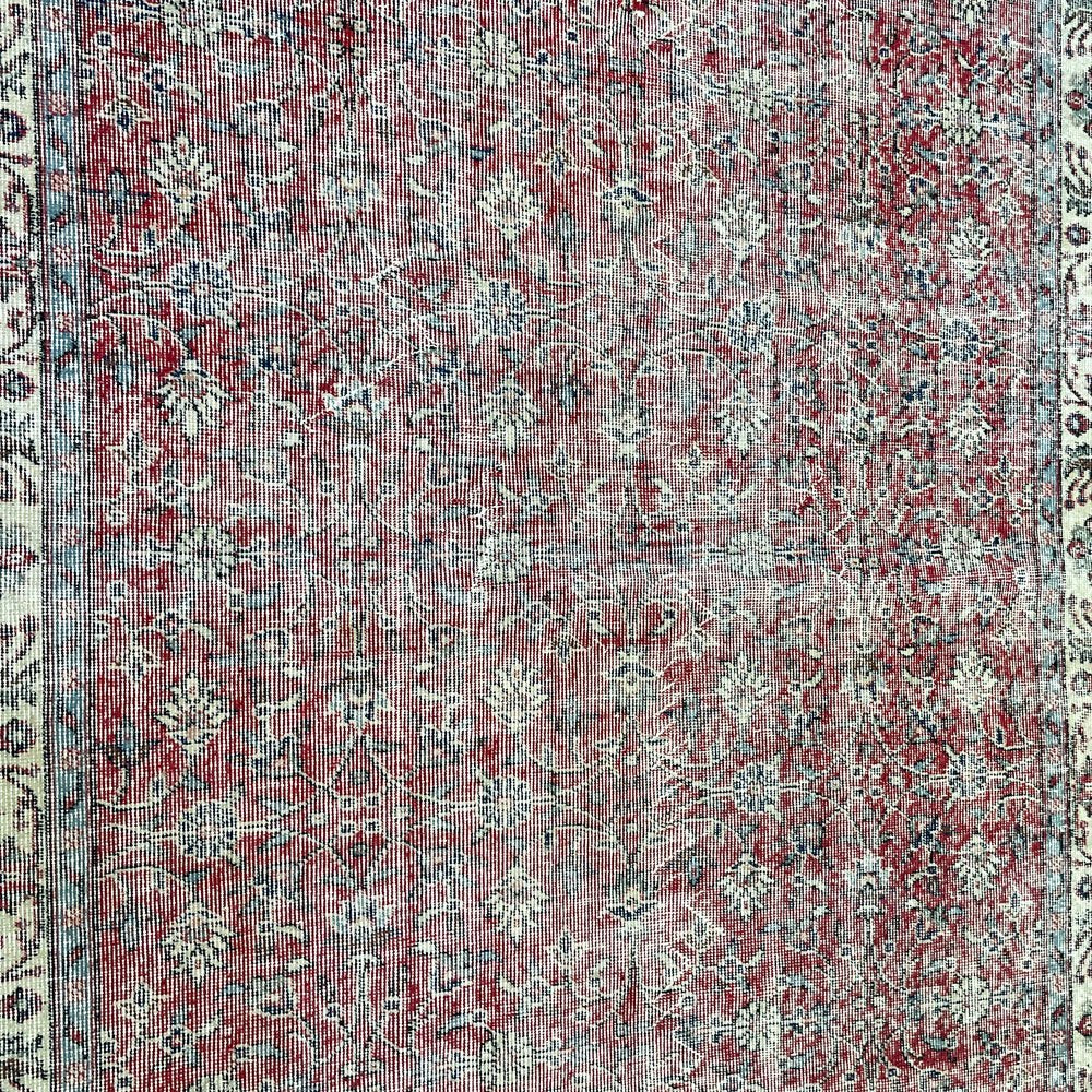 ビンテージ vintage トルコ製 手織り キリムラグ ランナー カーペット 絨毯 270x158cm レッド系 ボヘミアン柄 ●