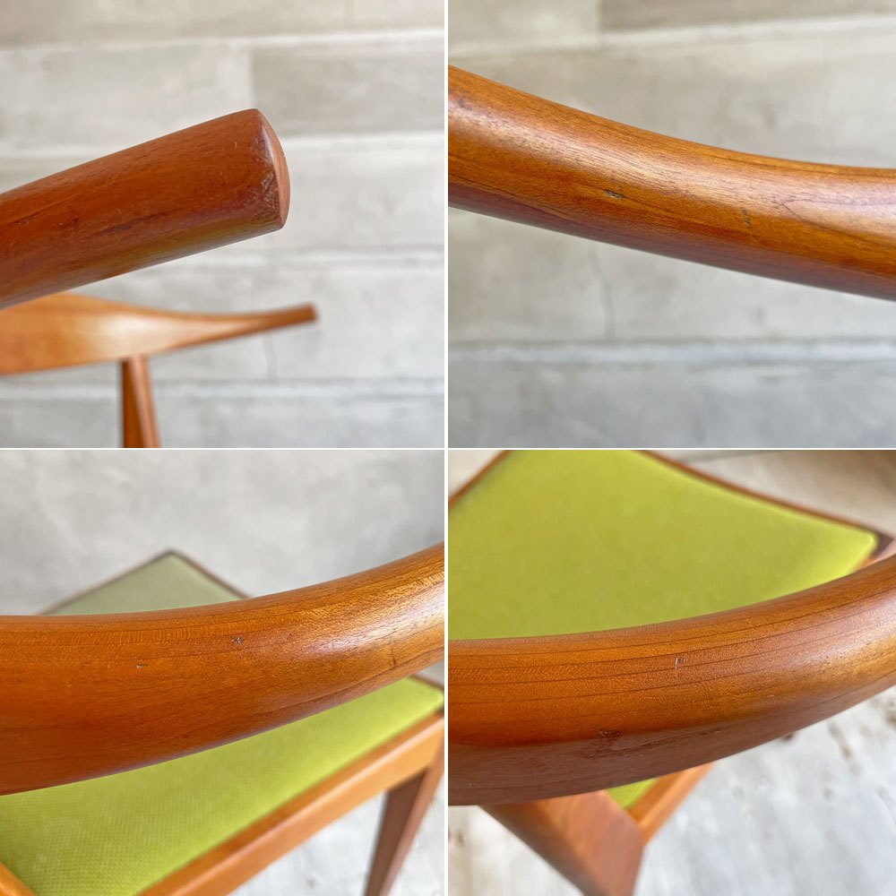ウッドユウライクカンパニー WOOD YOU LIKE COMPANY アイチェア クッション AI CHAIR ハーフアームチェア チェリー無垢材 ファブリック ライトグリーン ファブリック 座面張替済 B ♪